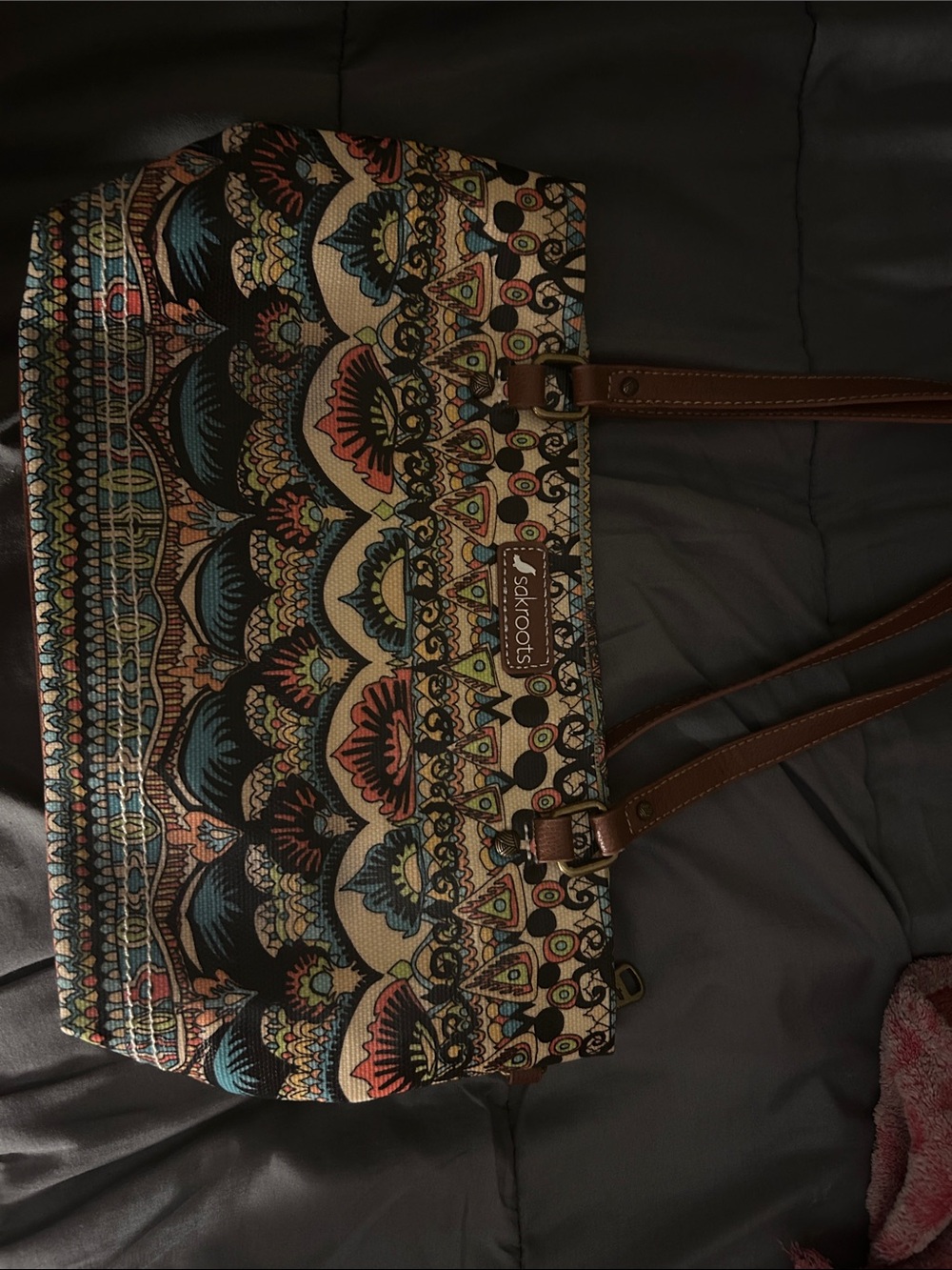 Sakroots Multicolor Boho Print Tote with Brown Straps
